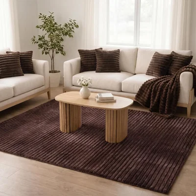 The Range OHS Faux Fur Ribbed Rug - Brown / 120X170