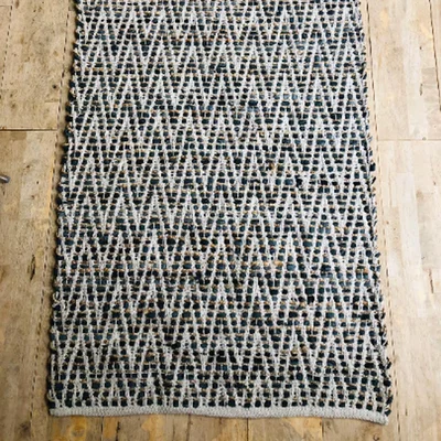 The Range Grey Leather Jute Rug 75CM X 135CM - Grey