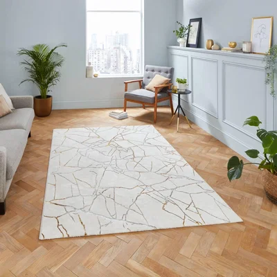The Range Ivory and Gold Artistic Modern Rug - Gold Ivory / 160cm