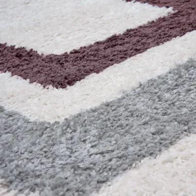 The Range The Rugs Moodi Bordered Design Patterned Shaggy Runner - Purple-Grey
