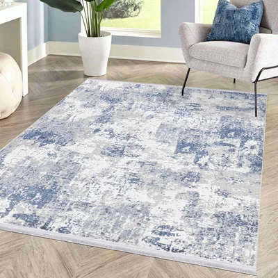 The Range Belvedere Distressed Rug - White and Blue / 160cm