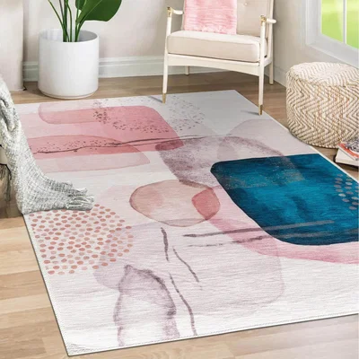 The Range Vernal Pierce Pink, Beige and Teal Machine Washable Rug - Pink / 152 cm x 213 cm