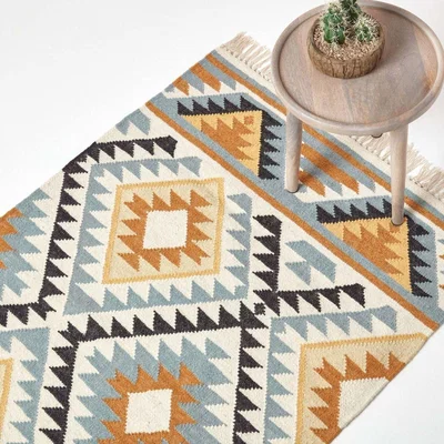 The Range Homescapes Agra Handwoven Diamond Kilim Rug - Orange / 150cm
