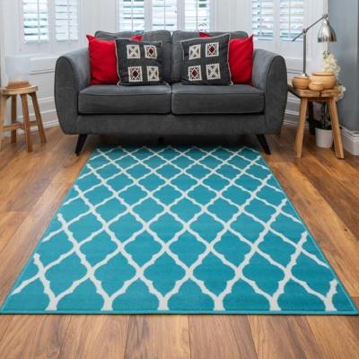 The Range Blue Moroccan Trellis Living Room Rug - Lisbon - Blue