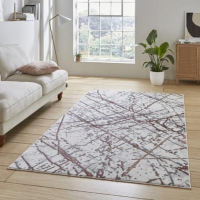 The Range Metallic Abstract Pink and Silver Living Room Rug - Pink / Silver / 80cm