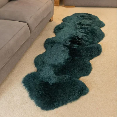 The Range British Moorland Genuine Double Sheepskin Rug in Teal - Teal