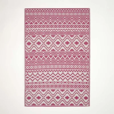 The Range Homescapes Tia Aztec Pink and White Outdoor Rug - Pink / 240cm