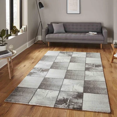 The Range Ivory and Silver Textured Checked Area Rug - Silver / 168cm