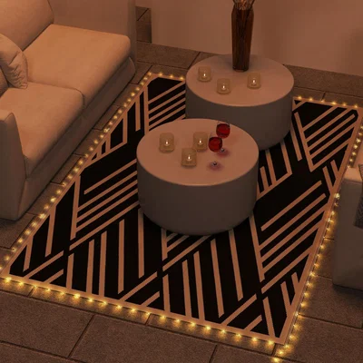The Range Reversible Outdoor RV Rug with LED String Light 844-836V00MX - Black and Coffee