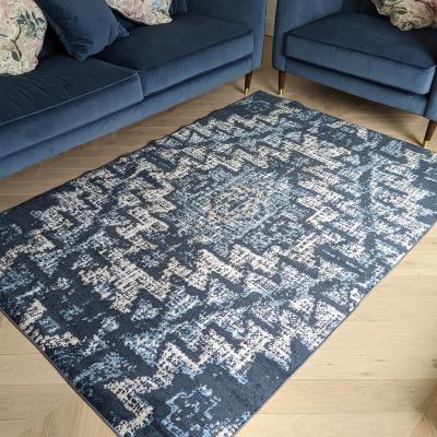 The Range Navy Blue Diamond Tribal Living Room Rug - Cadiz - Green