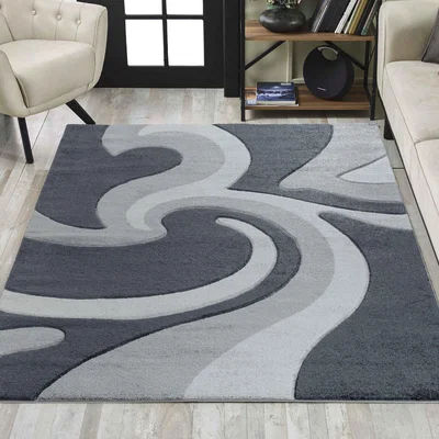 The Range Valencia Modern Swirl Design Carved Area Rugs - Black Grey / 200x290 cm Rectangle
