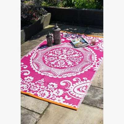 Rockett St George Recycled Vintage Design Outdoor Rug in Pink