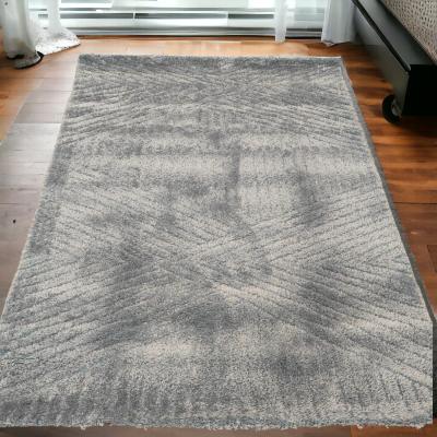 The Range Dusty Blue Carved Thick Shaggy Living Room Rug - Jasmin - Dusty Blue / 160cm
