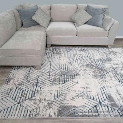 The Range Blue Shimmering Polyester Geometric Living Room Rug - Attica - Blue / 4kg