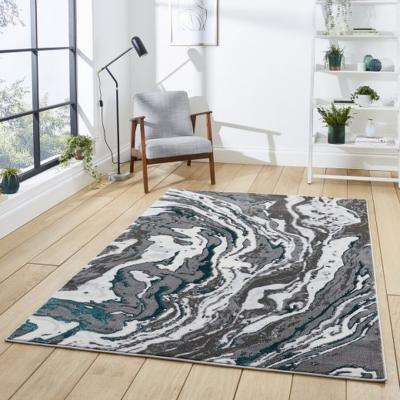 The Range Grey and Green Metallic Marble Living Room Rug - Grey / 80cm