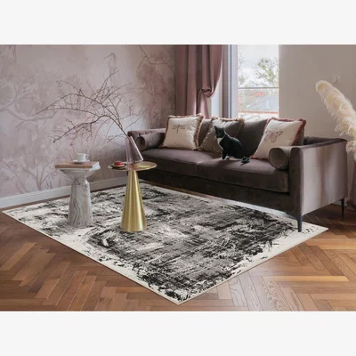 The Range Mayfair Living Room Area Rug Metallic Sheen Contemporary Modern Canvas Design - Black / 290cm