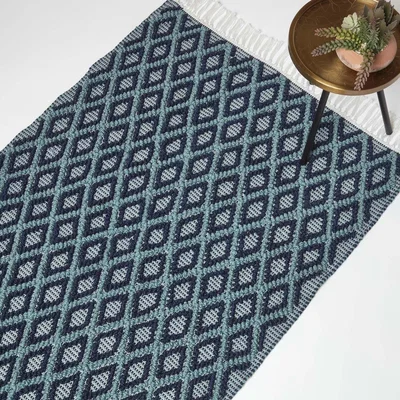 The Range Homescapes Tula Handwoven Teal and Navy Textured Rug - Teal