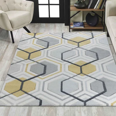 The Range Valencia Modern Hexagon Design Carved Area Rugs - Grey / 200x290 cm Rectangle