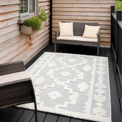 The Range Grey Beige Pisces Bordered Geo Textured Flatweave Indoor Outdoor Rug - Grey / 290 x 200cm
