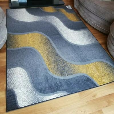 The Range Ochre Yellow and Grey Swirl Living Room Rug - Lisbon - Mustard / 230cm