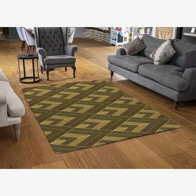 The Range Black  Gold Striped Triangles Rug - Gold / 150cm