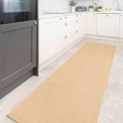 The Range Natural Beige Cotton Border Jute Area Rug - Brown / 240 x 70cm