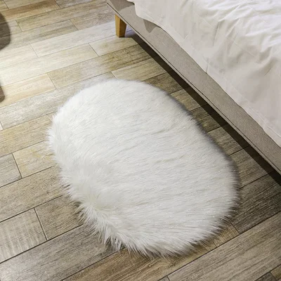 The Range Glitter Oval Faux Sheepskin Rug - White