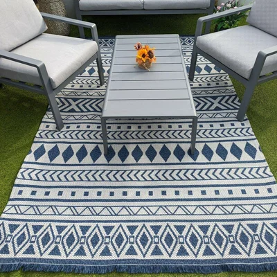 The Range Blue Aztec Indoor Outdoor Patio Rug - Gala - Blue / 220cm