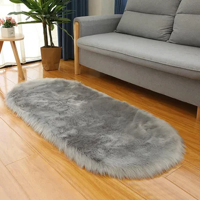 The Range Oval Fluffy Faux fur Rug - Grey