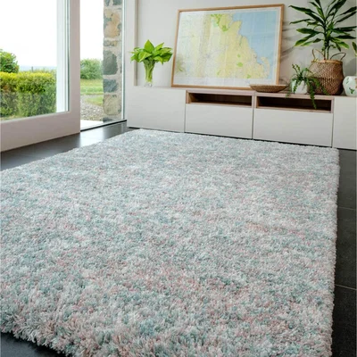 The Range Teal Blue Blush Pink Mottled Shaggy Area Rug - Baby Blue & Pink / 290 x 200cm