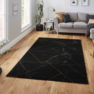 The Range Black and Gold Eye Catching Geometric Area Rug - Black and Gold / 120cm