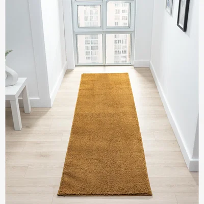 The Range Comfy Washable Low Pile Living Room Plain Area Rug - GOLD / 200cm / 60cm