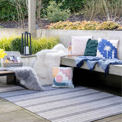 The Range Grey Stripe Flatweave Indoor Outdoor Rug - Grey / 170 x 120cm