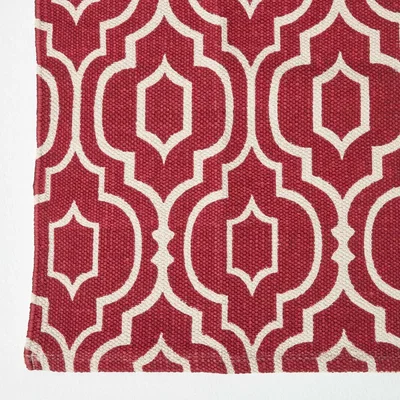 The Range Homescapes Riga Cotton Printed Patterned Rug - Red / 200cm