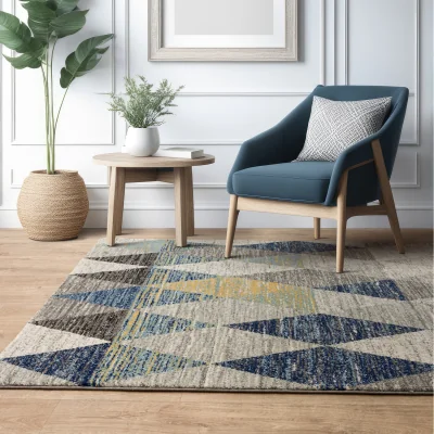 The Range Muse Harlequin Blue Geometric Area Rug - Blue
