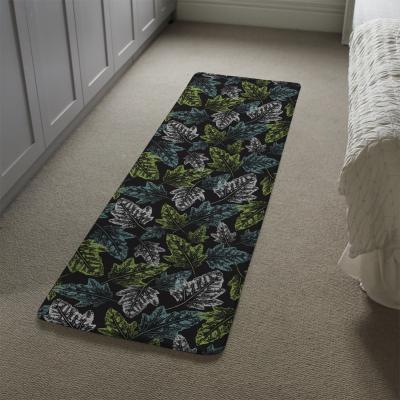 The Range Leaf Print On Dark Bachground Runner Rug - Green