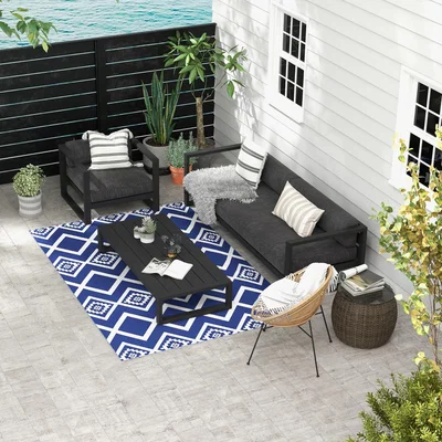 The Range Reversible Outdoor RV Rug Geometric - Blue