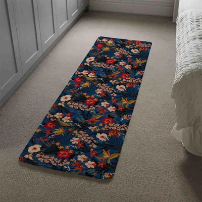The Range Bright Red  Orange Tropical Flowers  Plants Runner Rug - Blue