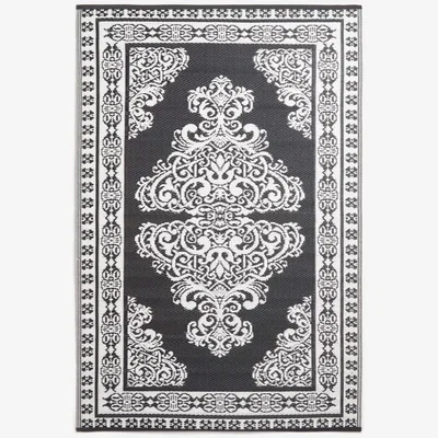 The Range Homescapes Black and White Motif Design Reversible Outdoor Rug - Black