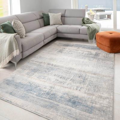 The Range Blue Silver Grey Distressed Abstract Living Area Rug - Blue / 150 x 80cm