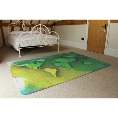The Range World Map Yellow And Green Rug - Green / 230cm