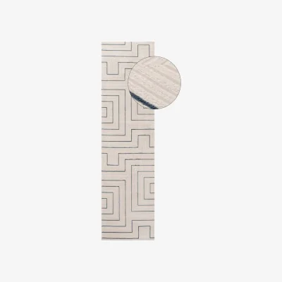 The Range The Rugs Carmel Textured Geometric Runner - Cream-Blue