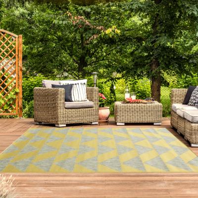 The Range Yellow Grey Geometric Flatweave Indoor Outdoor Rug - Yellow / 170 x 120cm