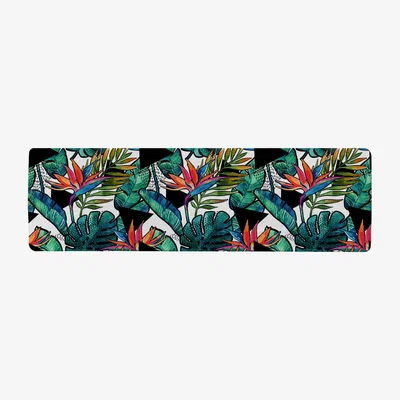 The Range Tropical leaves and flowers with contour Designer Runner Rug - Green