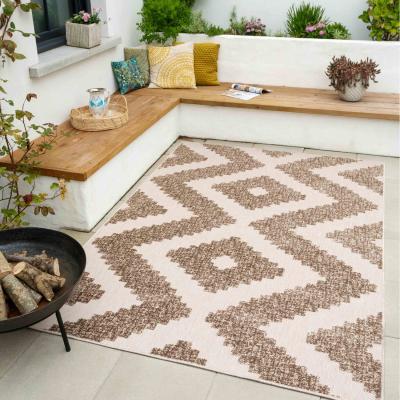 The Range Natural Beige Textured Bordered Geometric Weatherproof Indoor Outdoor Area Rug - Beige / 230 x 160cm
