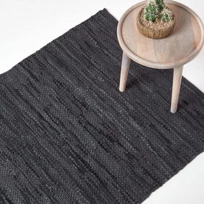 The Range Denver Leather Woven Rug Runner - Black / 240cm