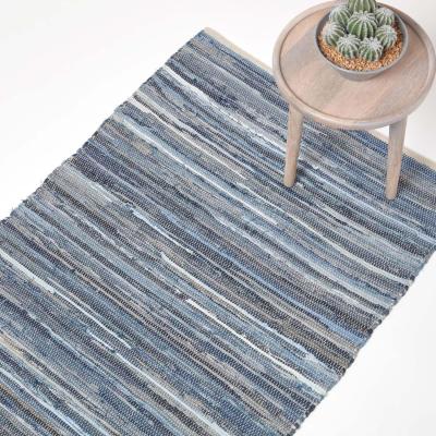 The Range Homescapes Blue Denim Handwoven Striped Chindi Rug - Blue / 150cm