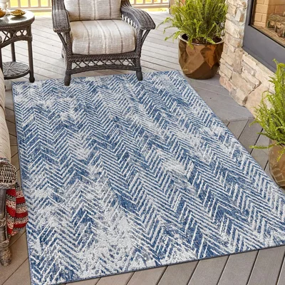 The Range Florida Chevron Indoor and Outdoor Rug - Blue / 160cm