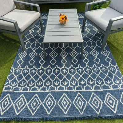 The Range Navy Cotton Flatweave Outdoor Rug - Gala - Blue / 150cm