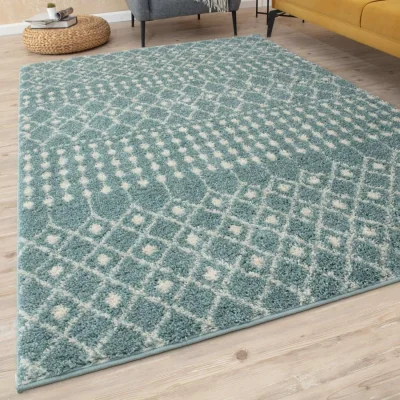 The Range The Rugs Berber Moroccan Design Patterned Shaggy Rug - Duck Egg Blue / 200cm / 140X200